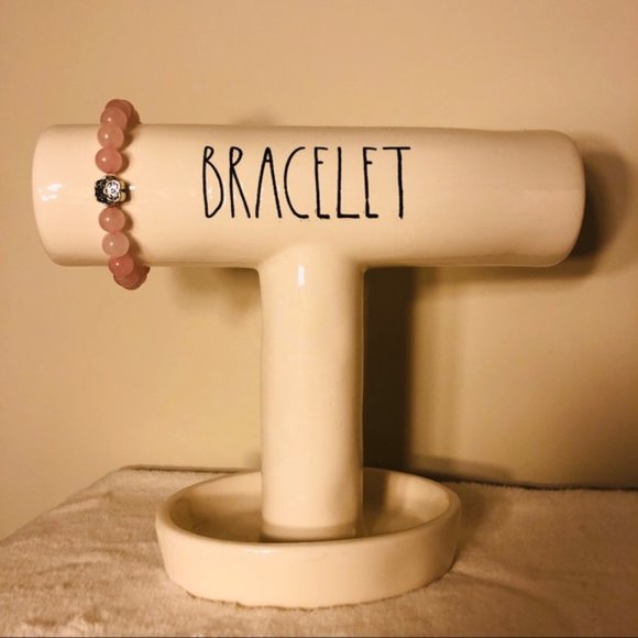 Pink Beaded Bracelet floral charm stretchy - Picture 2 of 3